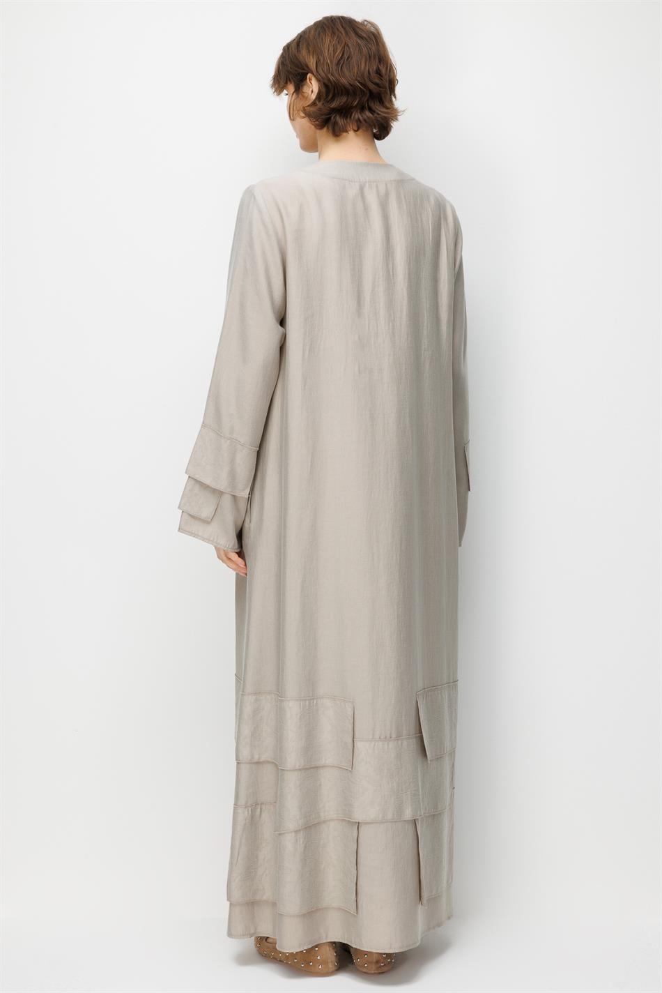 %80 Doğal LyoCELL Dökümlü Soft Hissiyatlı Aller Ara Desen Süslemeli Kap Ferace-Taş