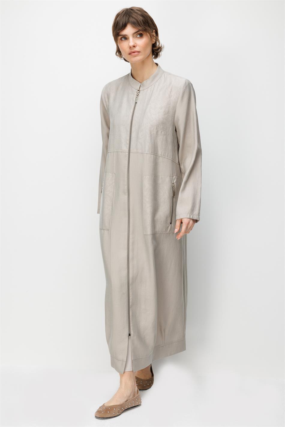 %80 Doğal LyoCELL Dökümlü Soft Hissiyatlı  Ara Desen Süslemeli Kap Ferace-Taş