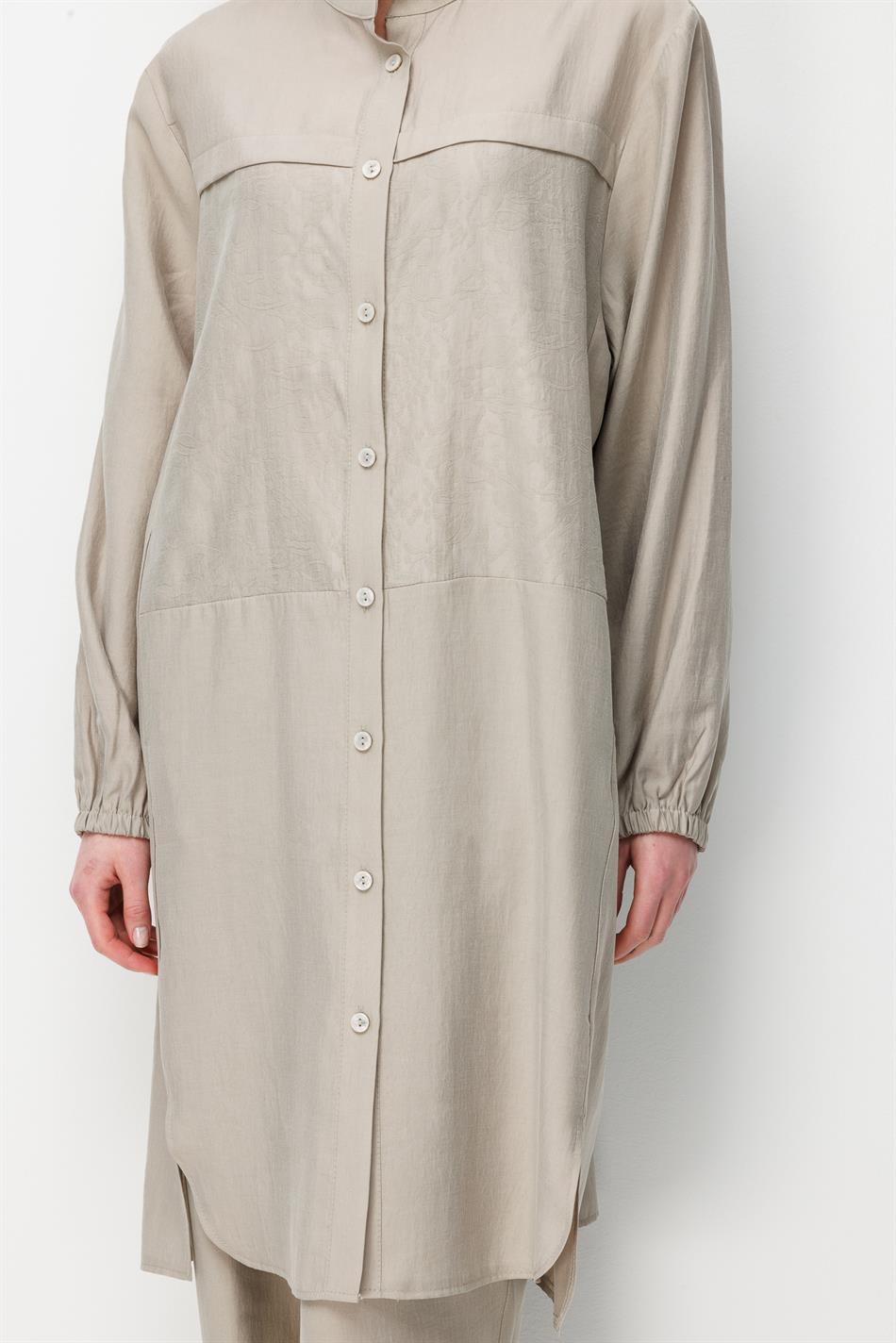 %80 Doğal LyoCELL Dökümlü Soft Hissiyat  Ön Beden Özel Dokuma Desen Pantalon ve Maxi Tunik Takım-Taş