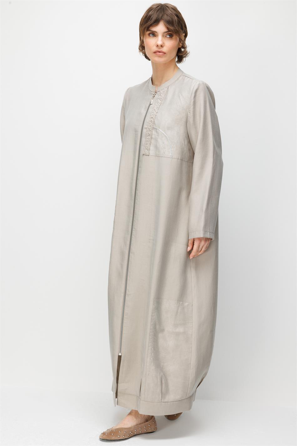 %80 Doğal LyoCELL Dökümlü Soft Hissiyatlı Ara Desen Süslemeli Kap Ferace-Taş