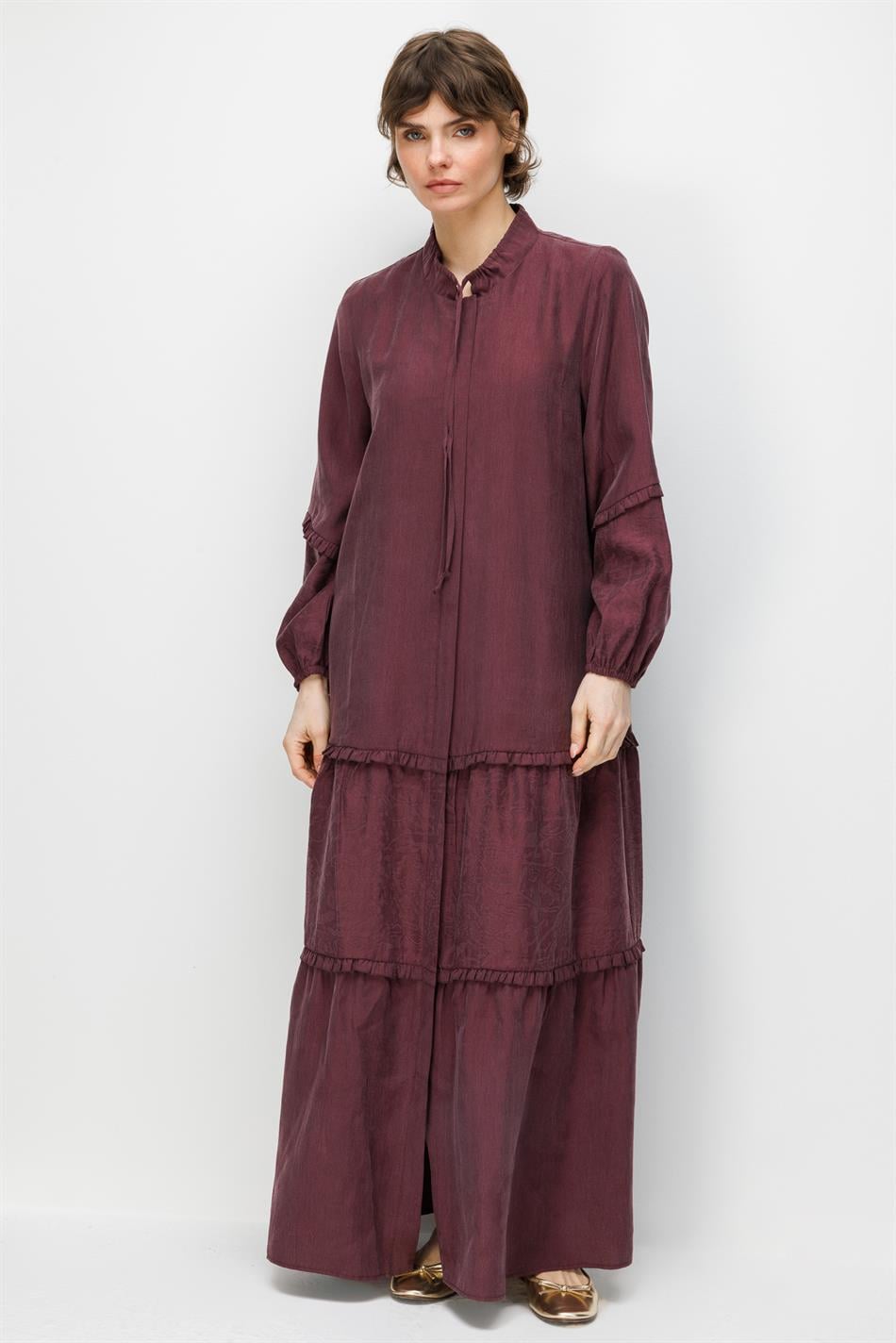 %80 Doğal LyoCELL Dökümlü Soft Hissiyatlı  Ara Desen Süslemeli Kap Ferace-Bordo