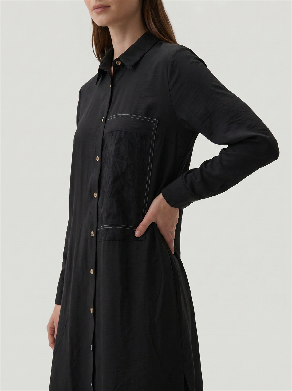 %85 LyoCELL Goldy Desenli Ara Kumaş Garnili Pantalon Maxi Tunik Kombin Takım.-Siyah
