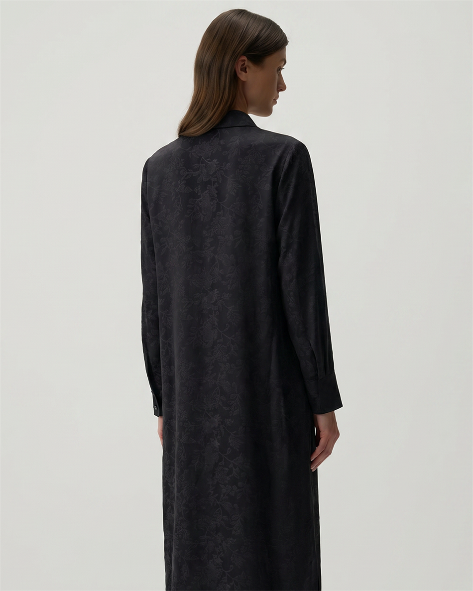 %85 LyoCELL Goldy Desenli Ara Kumaş Garnili Pantalon Maxi Tunik Kombin Takım.-Siyah