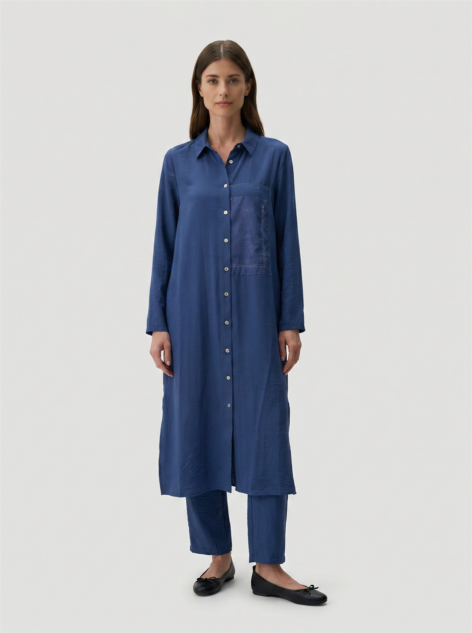 %85 LyoCELL Goldy Desenli Ara Kumaş Garnili Pantalon Maxi Tunik Kombin Takım.-Laci