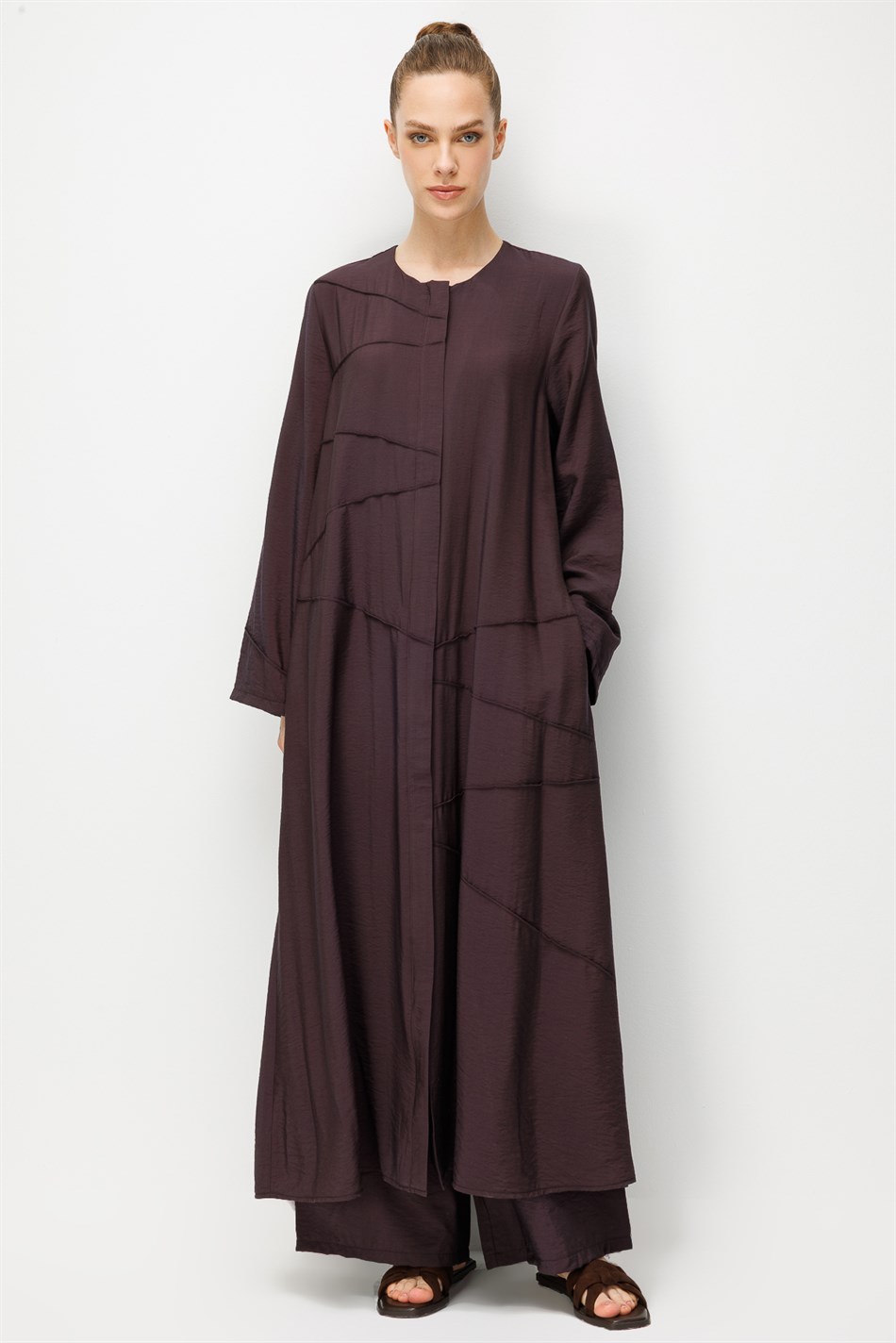 %85 LyoCELL Goldy El İşi Nervür Detaylı Özel Zamansız Ferace-Kahve