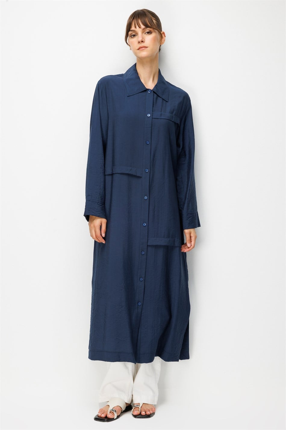 85% LyoCELL Goldy Kat Aller Detailed Sport Maxi Tunic - Navy