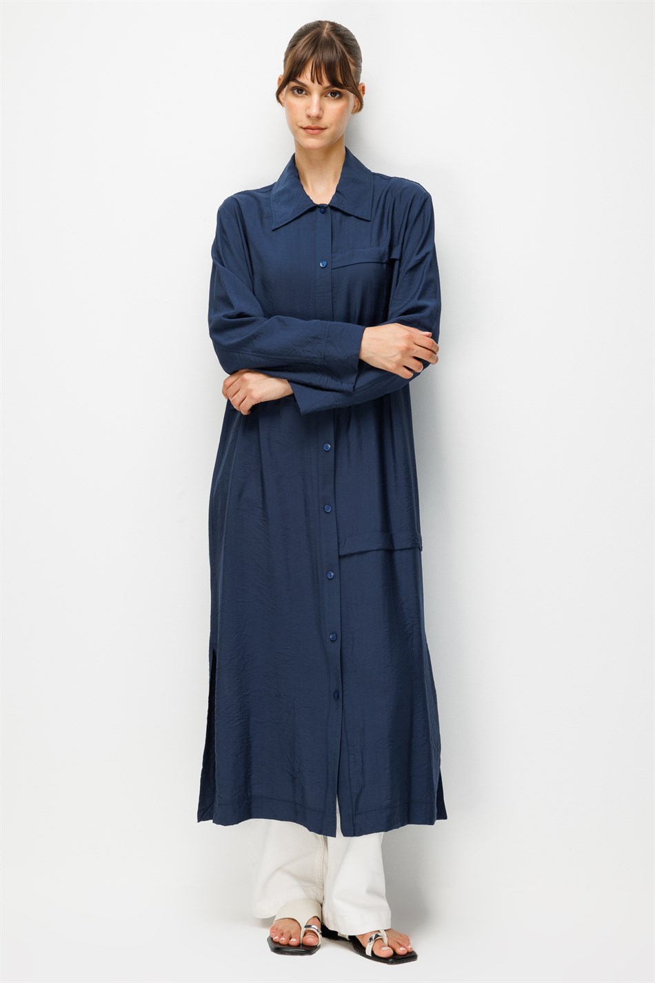 85% LyoCELL Goldy Kat Aller Detailed Sport Maxi Tunic - Navy
