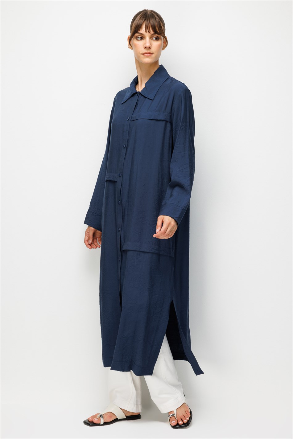85% LyoCELL Goldy Kat Aller Detailed Sport Maxi Tunic - Navy