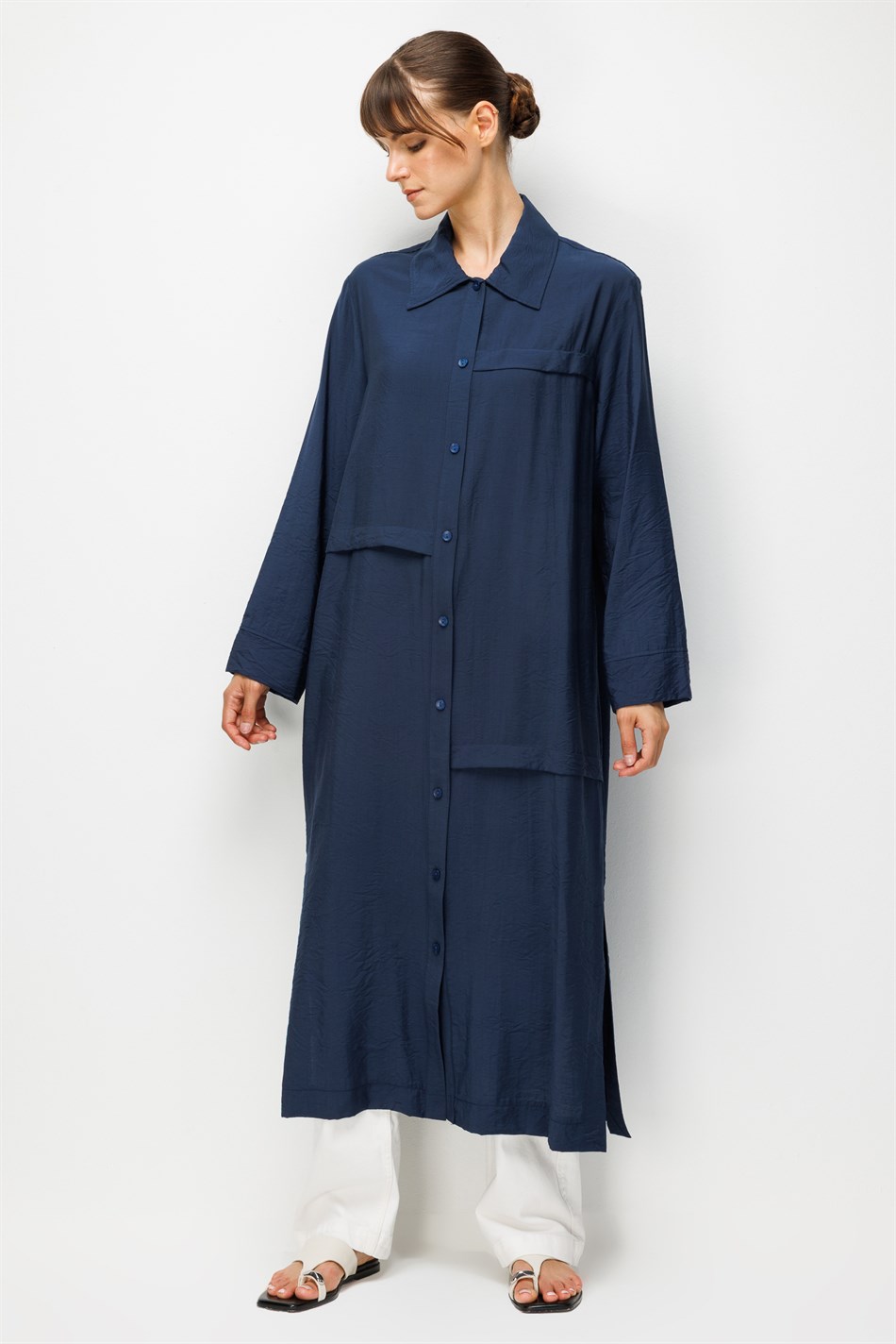 85% LyoCELL Goldy Kat Aller Detailed Sport Maxi Tunic - Navy