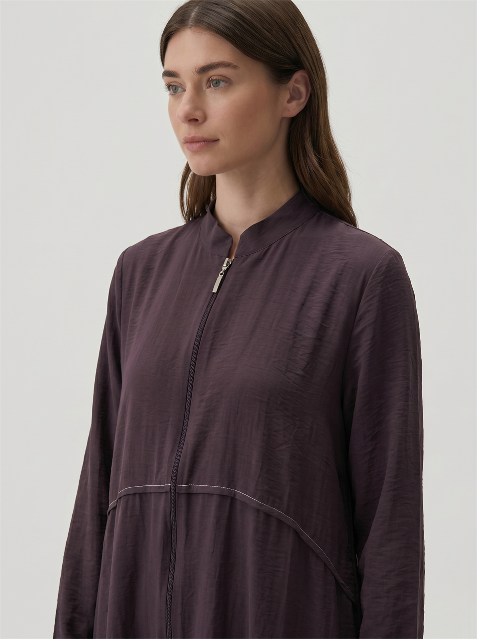 85% LyoCELL Goldy Contrasting Stitch Detail Cape Abaya - Brown