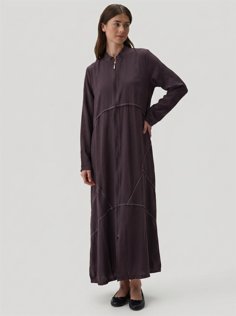 85% LyoCELL Goldy Contrasting Stitch Detail Cape Abaya - Brown