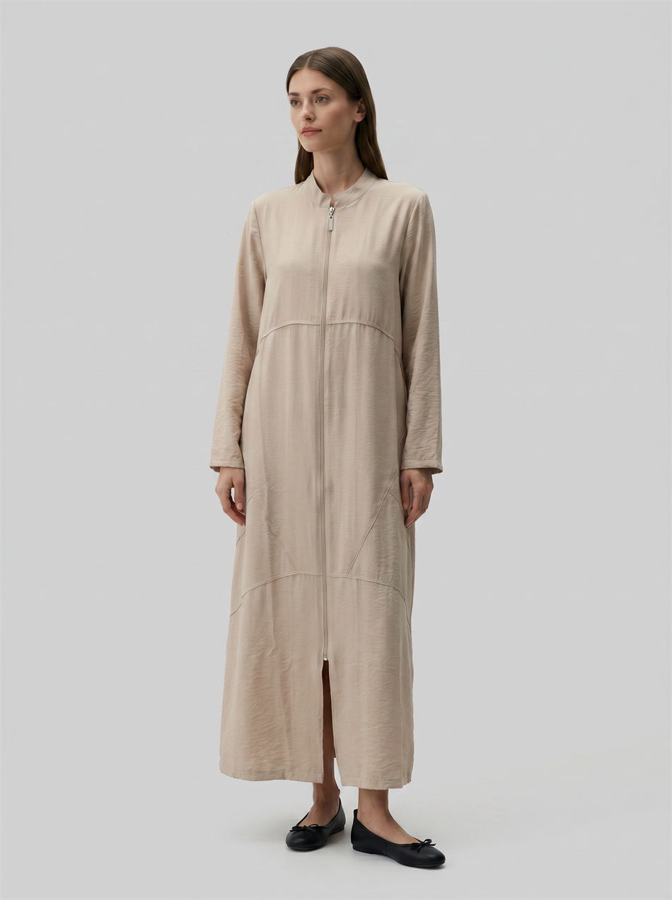 85% LyoCELL Goldy Contrasting Stitch Detail Abaya - Stone