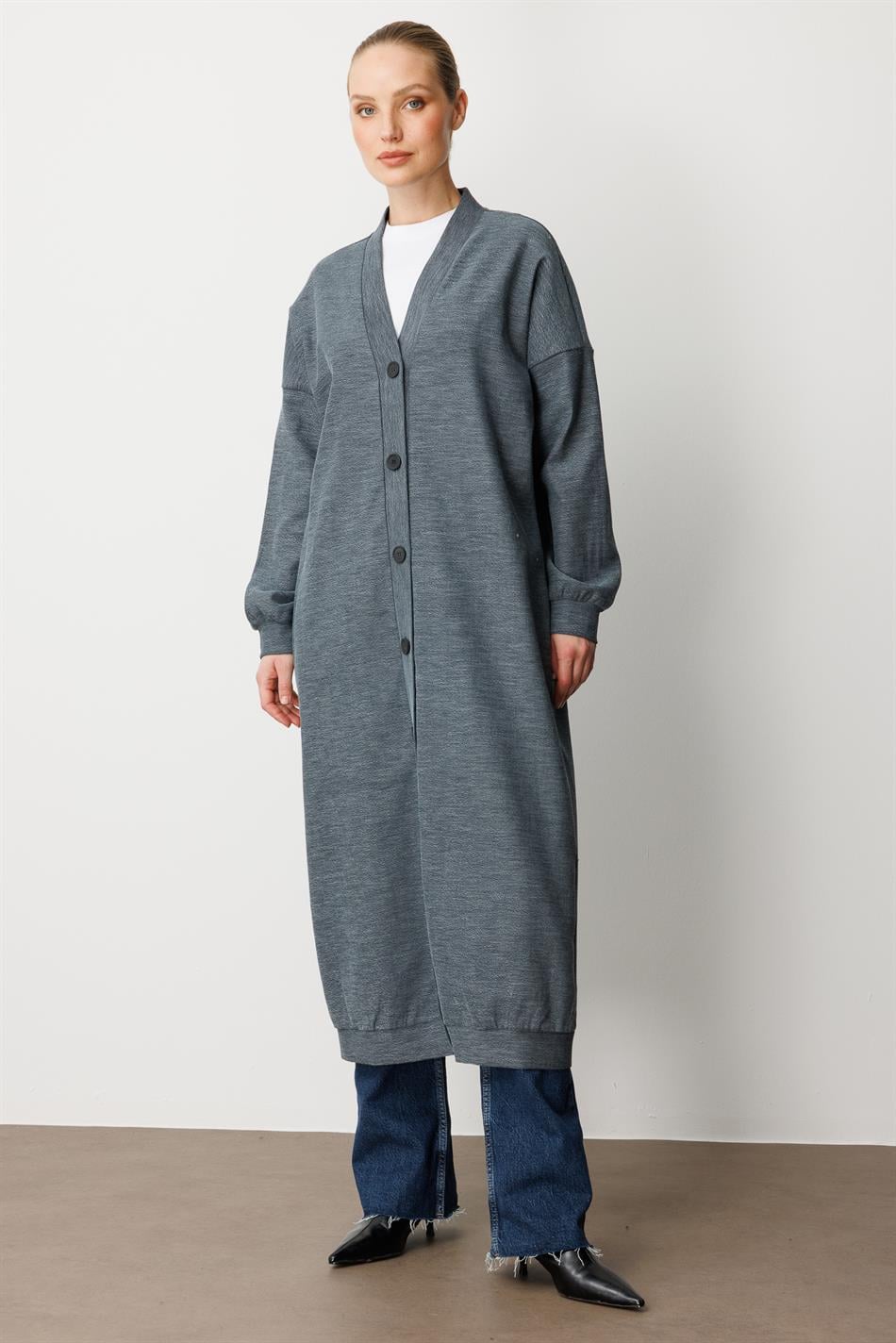 95% Cotton Content Knitted (cardigan/coat) Abaya - Black