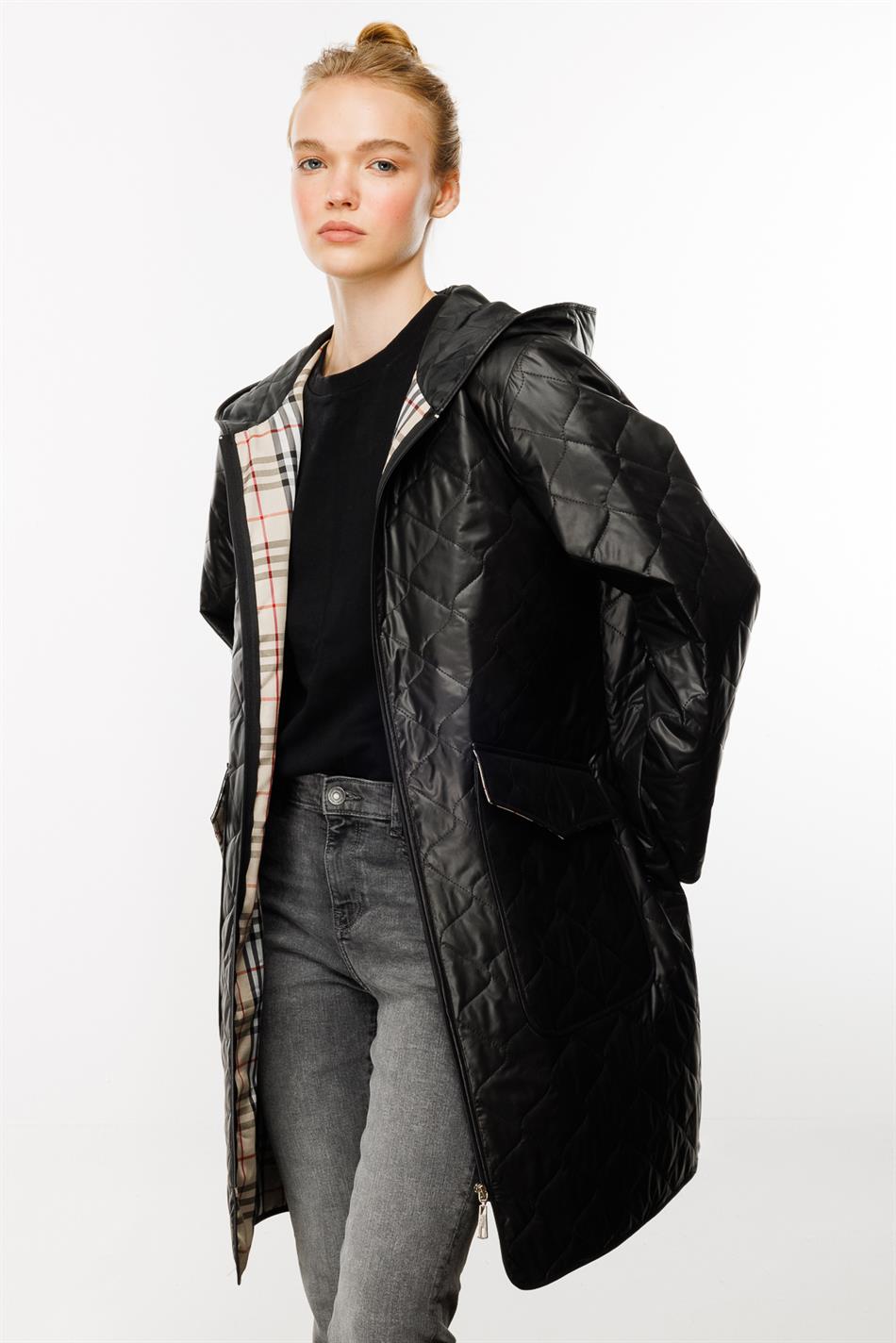 A+ Speciale afgewerkte geweven trenchcoat voor de lente - Zwart