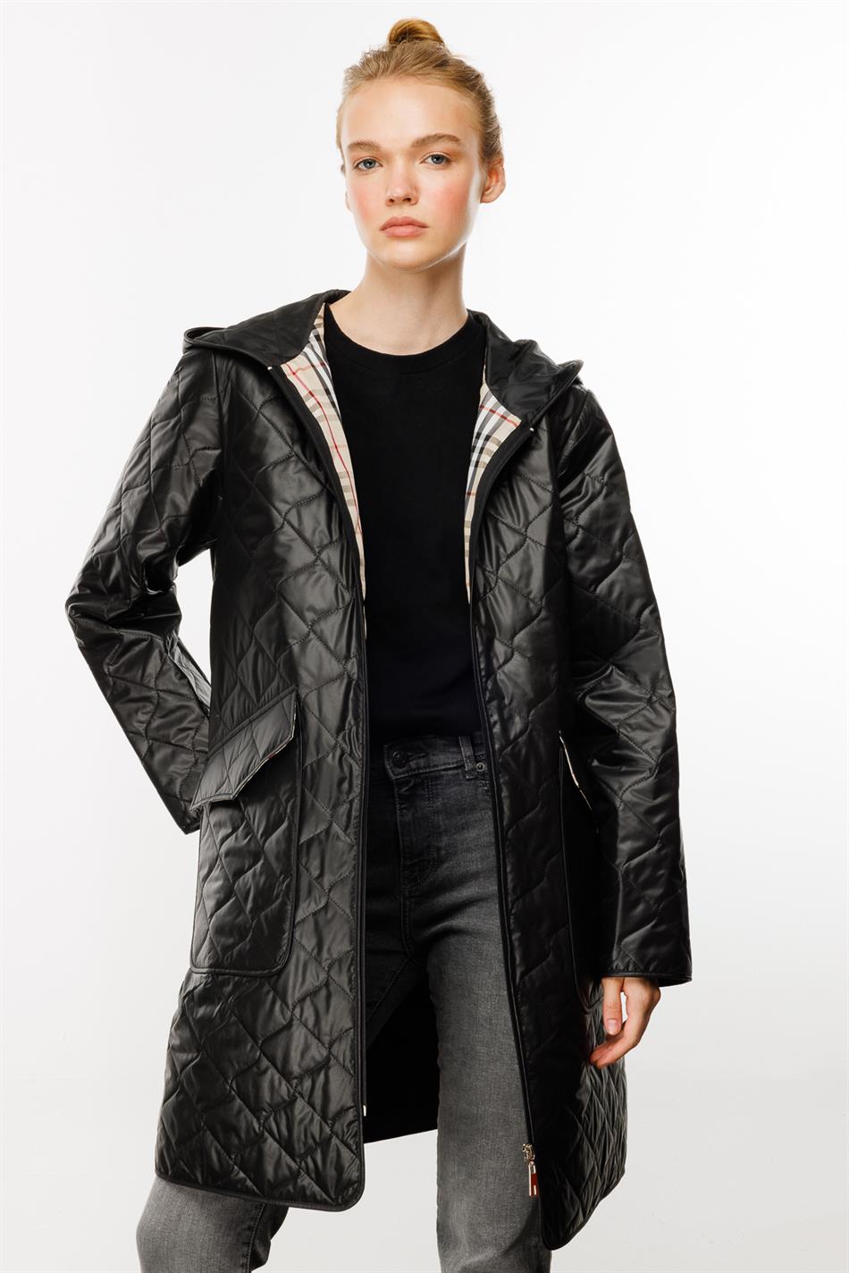 A+ Speciale afgewerkte geweven trenchcoat voor de lente - Zwart