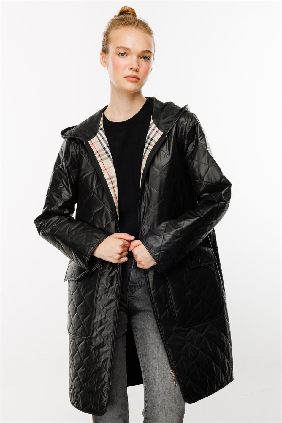 A+ Speciale afgewerkte geweven trenchcoat voor de lente - Zwart