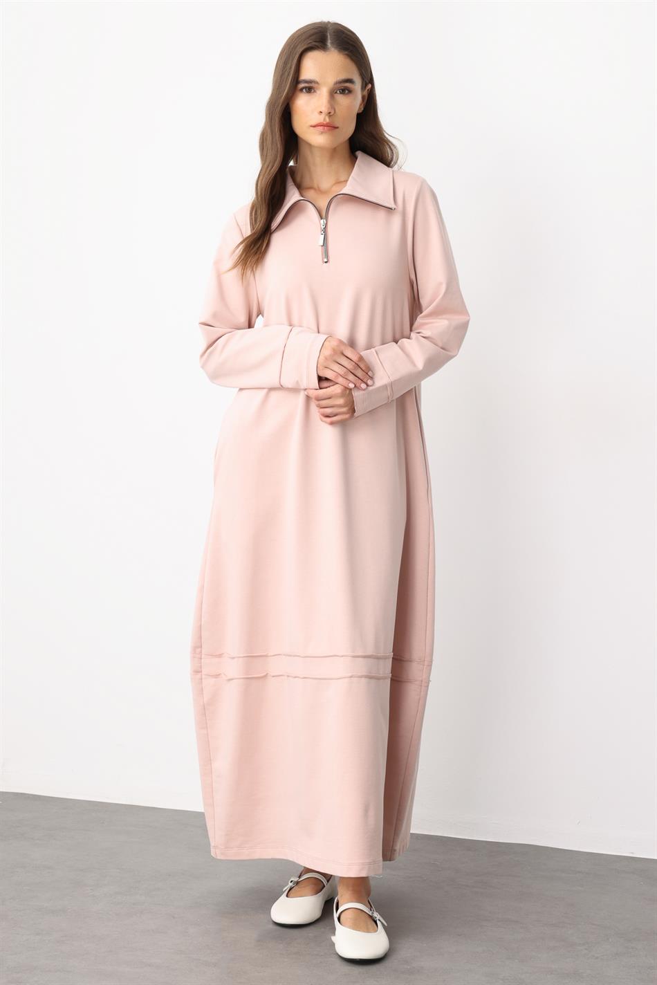 Aller Draped Knit Dress with Stitching Detail in Cotton Blend - Powder Pink