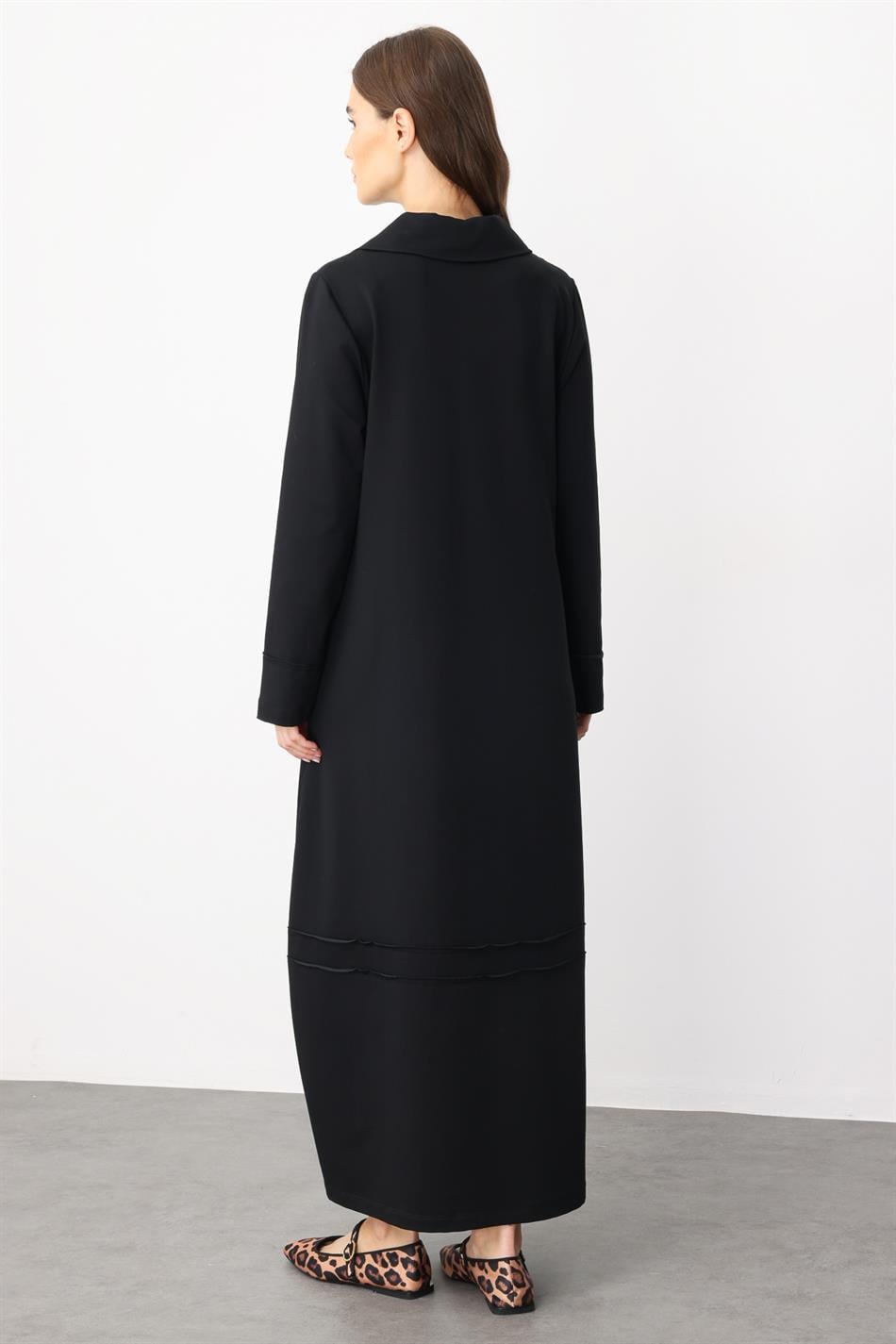 Aller Cotton Blend Draped Knit Dress with Stitching Detail - Black