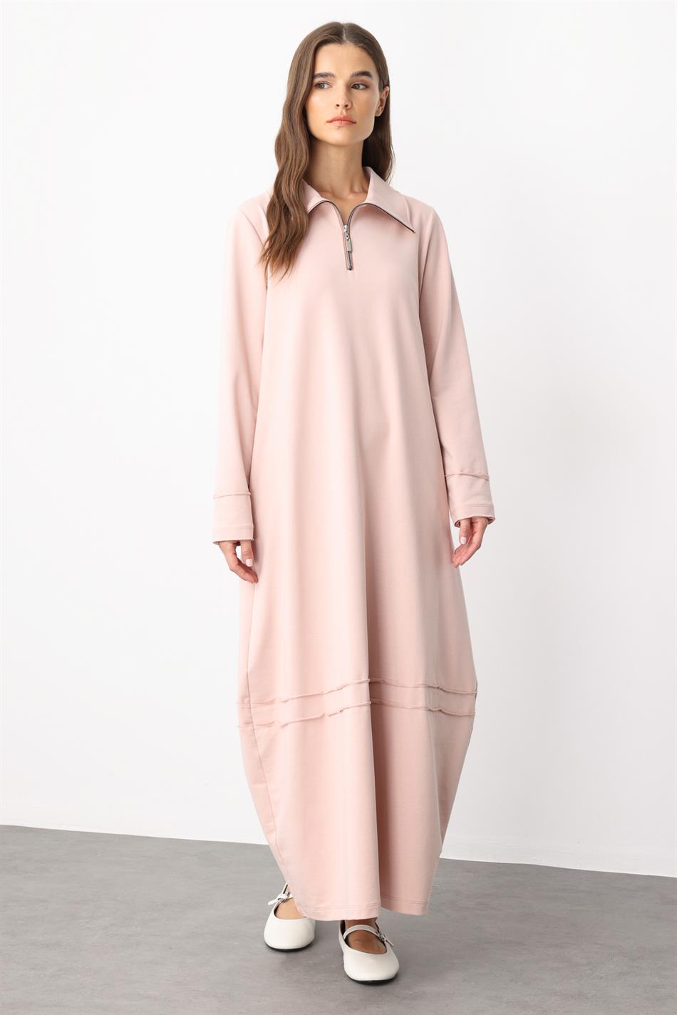 Aller Draped Knit Dress with Stitching Detail in Cotton Blend - Powder Pink