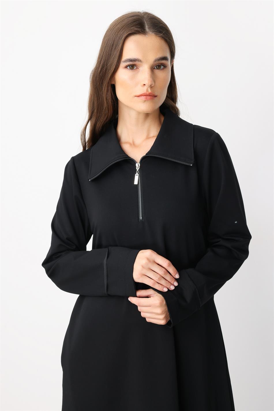 Aller Cotton Blend Draped Knit Dress with Stitching Detail - Black
