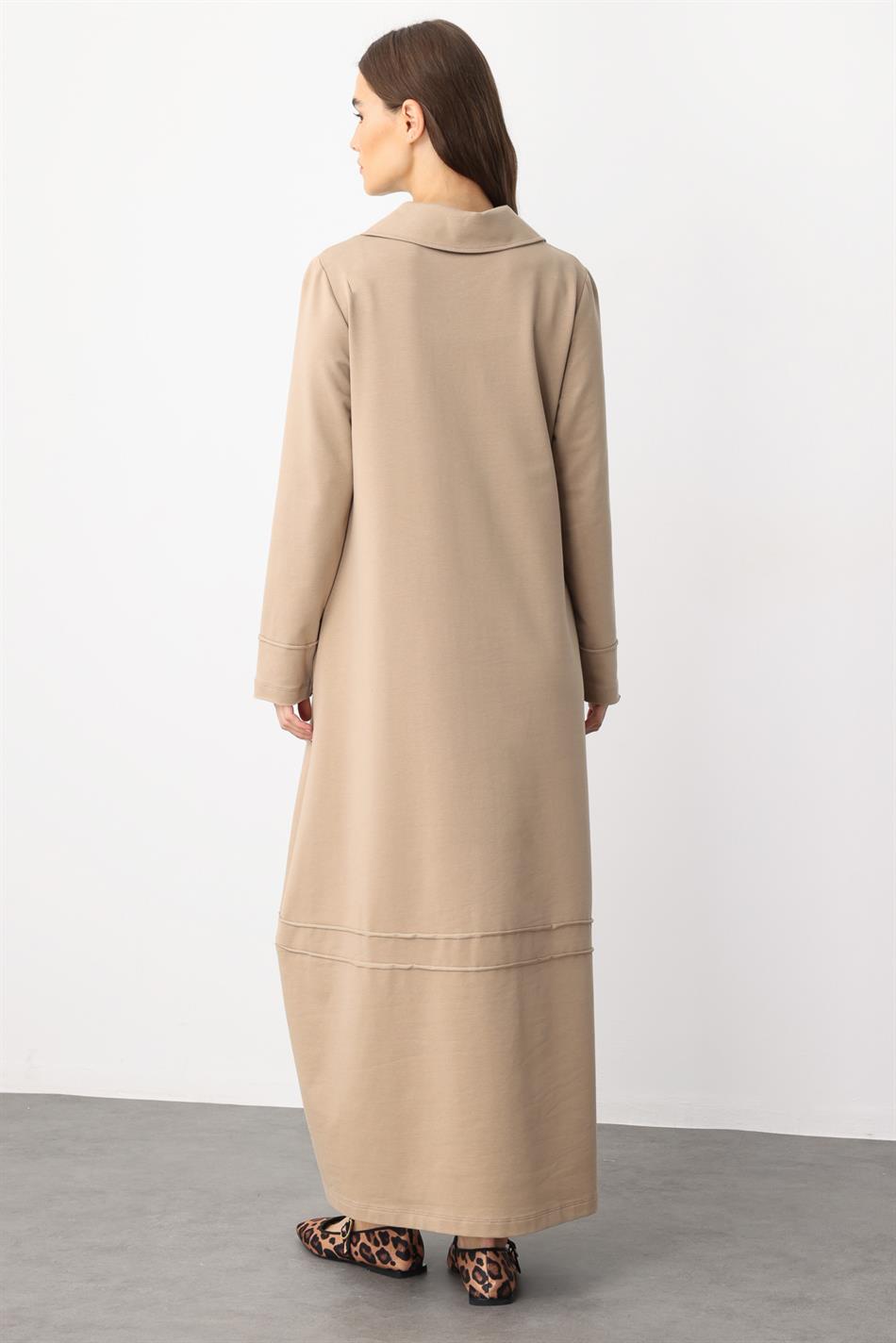Aller Baumwollmischgewebe, fließendes Strickkleid mit Ziernähten – Nerz