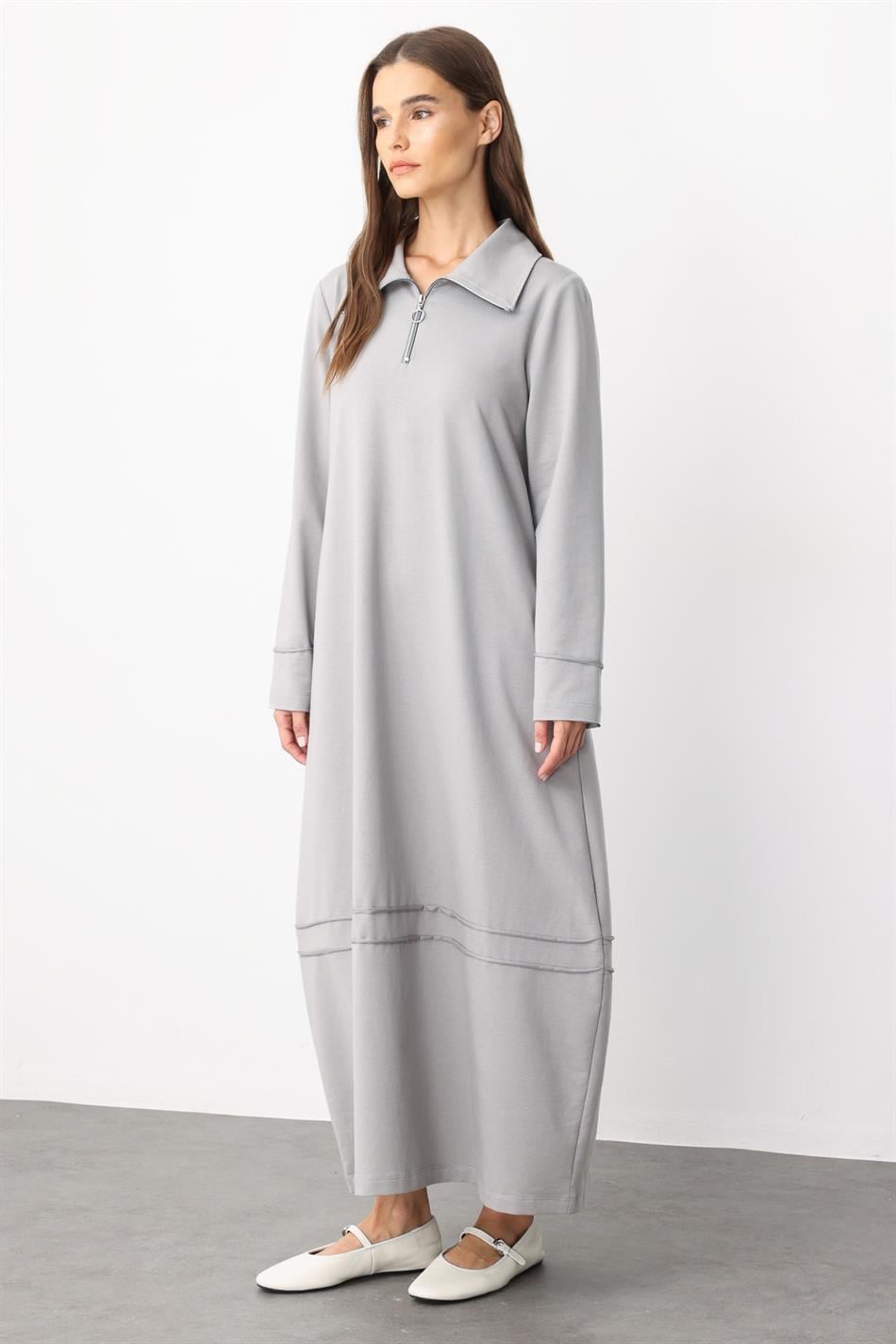 Aller Cotton Blend Draped Knit Dress with Stitching Detail - Grey
