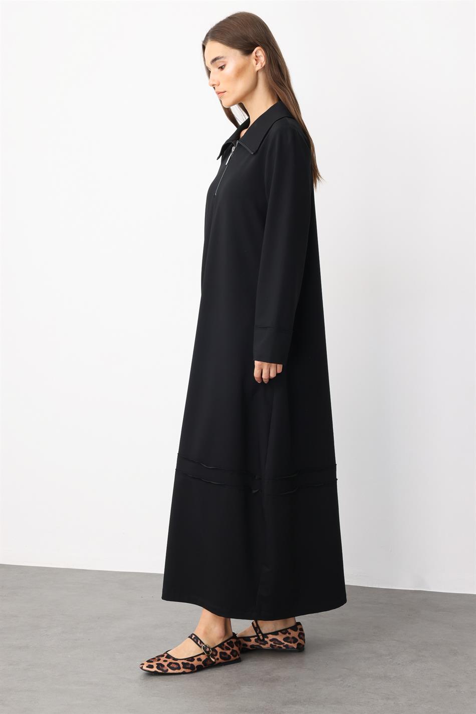 Aller Cotton Blend Draped Knit Dress with Stitching Detail - Black