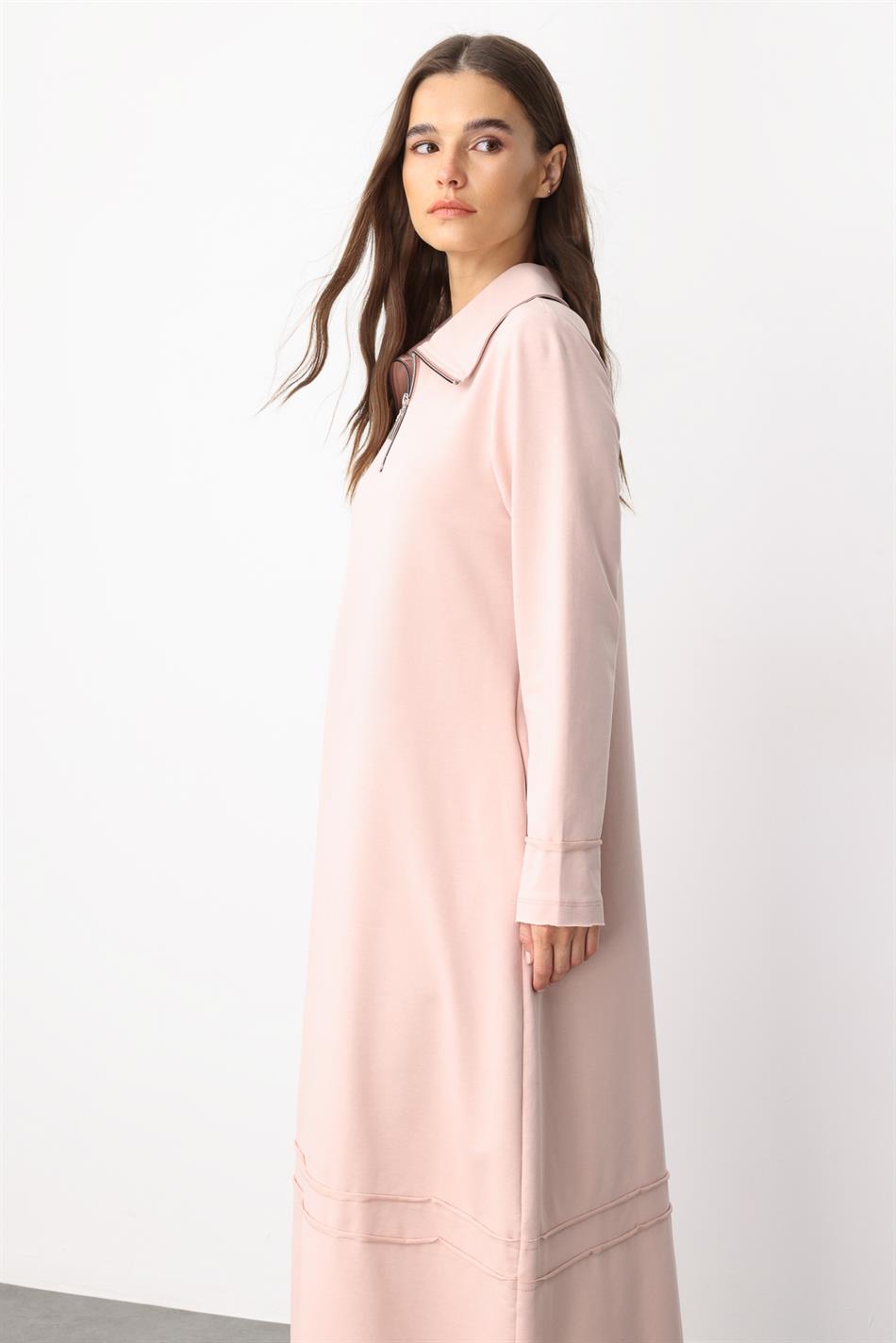 Aller Draped Knit Dress with Stitching Detail in Cotton Blend - Powder Pink