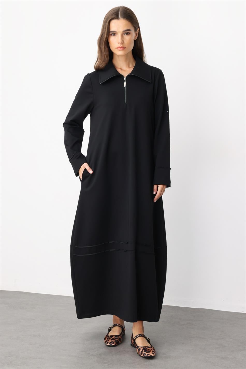 Aller Cotton Blend Draped Knit Dress with Stitching Detail - Black