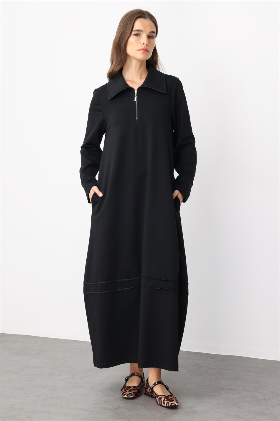 Aller Cotton Blend Draped Knit Dress with Stitching Detail - Black