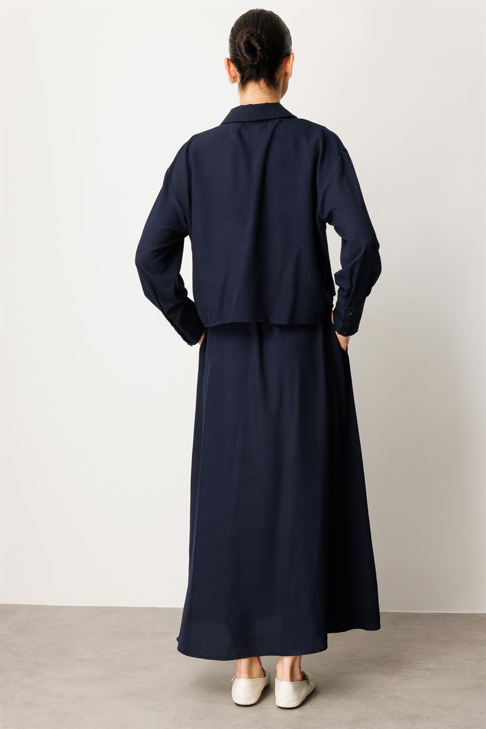 Aller Bovenlichaam en Mouwloze Binnenkant Zijden Jurk Ferace-Navy