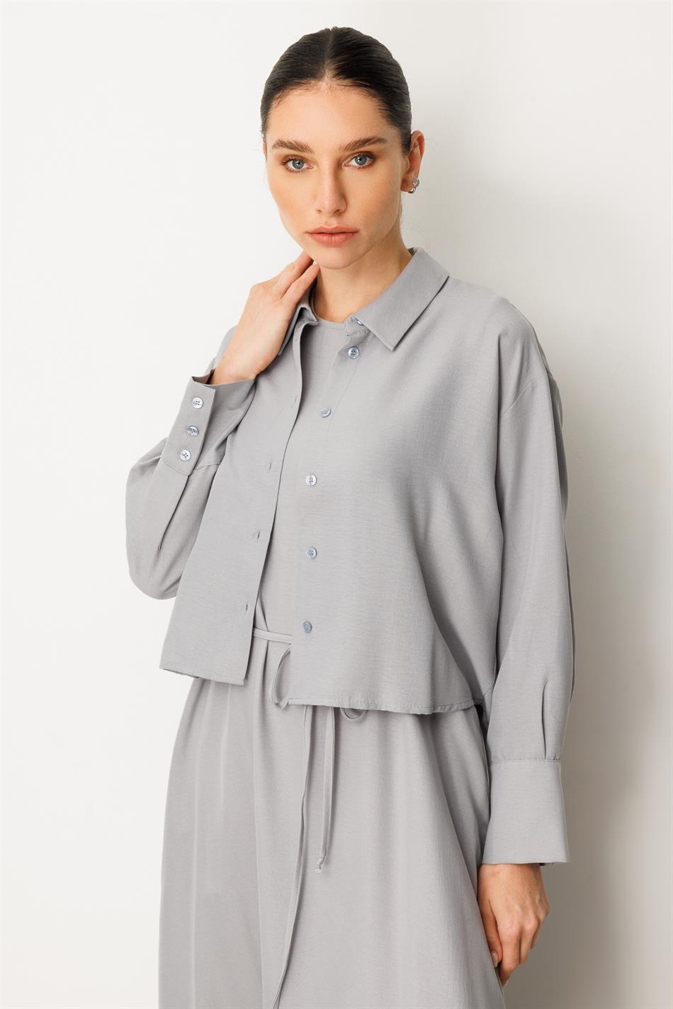 Aller Zijden jurk/abaya met bovenlichaam en mouwloze binnenvoering - Grijs