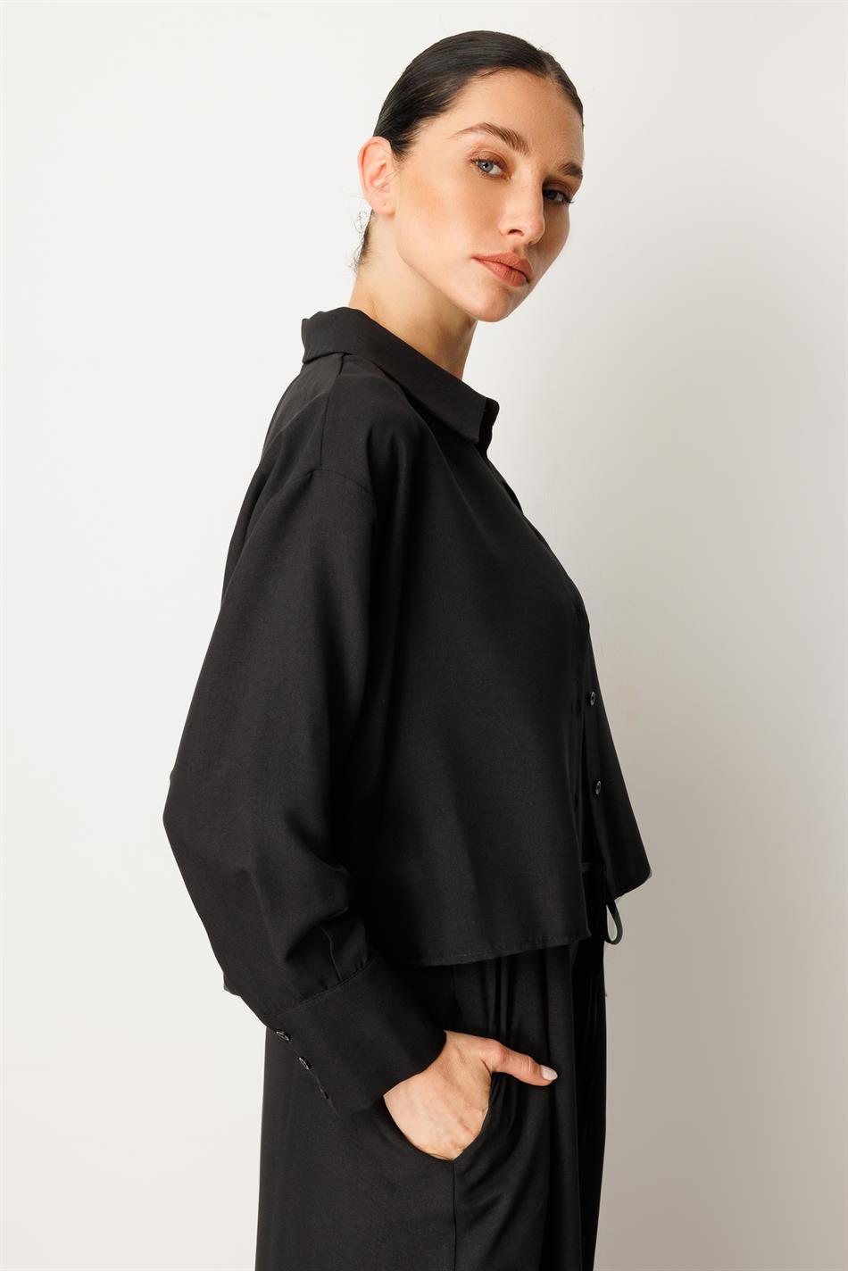 Aller Seidenkleid Abaya (Oberteil und ärmelloses Unterkleid) – Schwarz