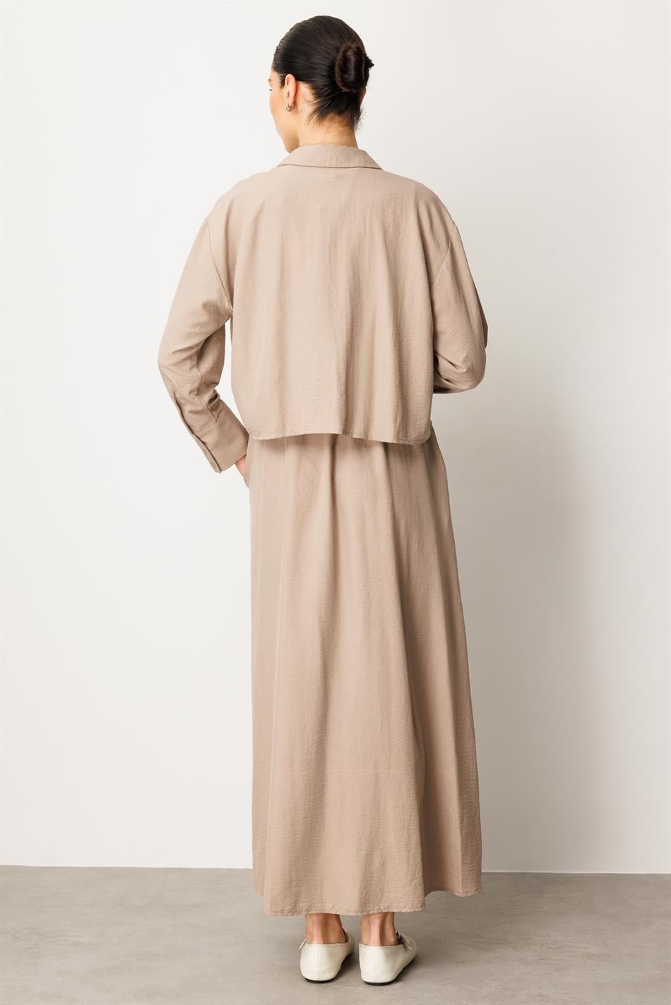 Aller Bovenlichaam en Mouwloze Binnenkant Zijden Jurk Abaya-Stone