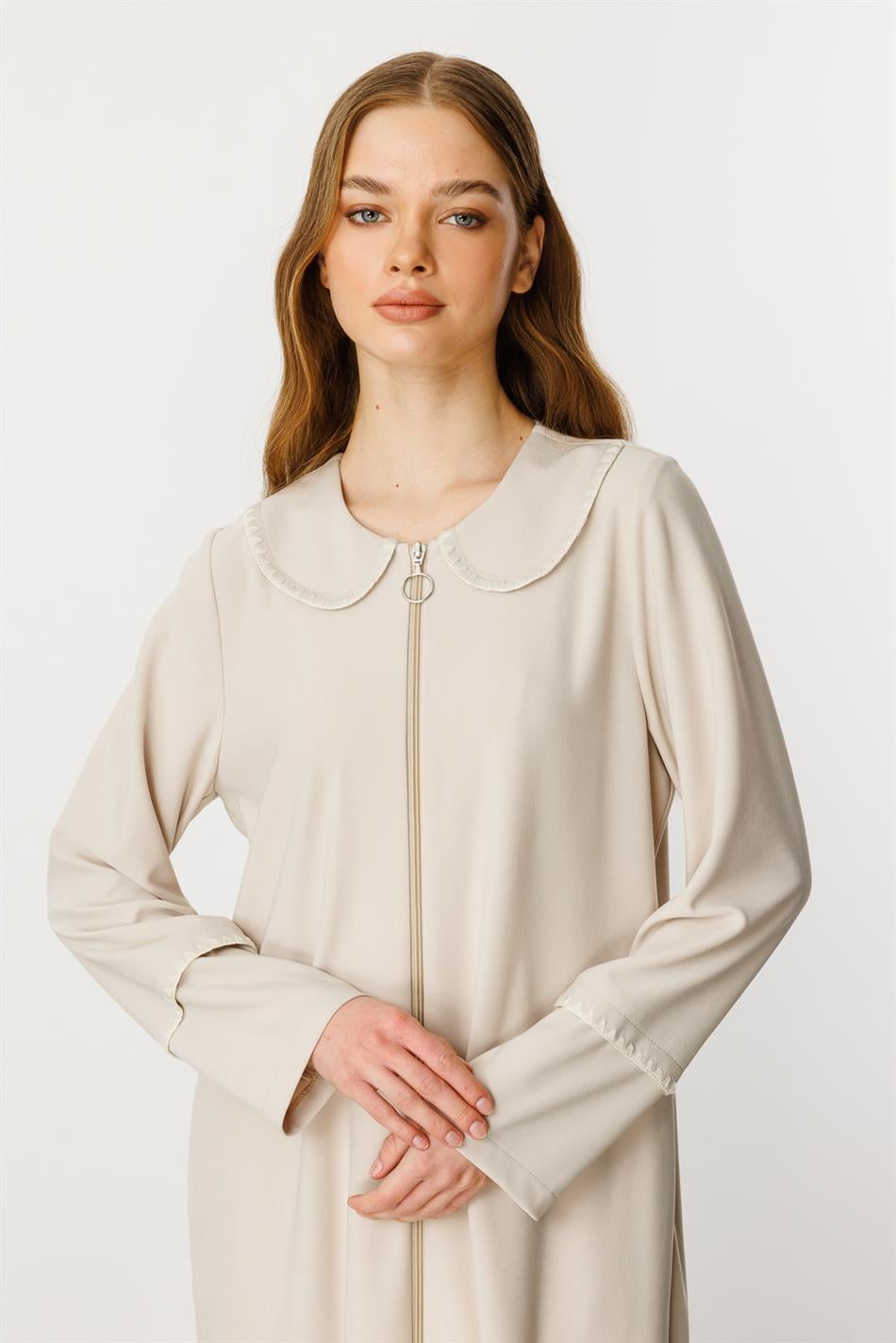 Körpə Naxışlı Draped İncə Parça Trench Palto-Cape-Cape-Stone