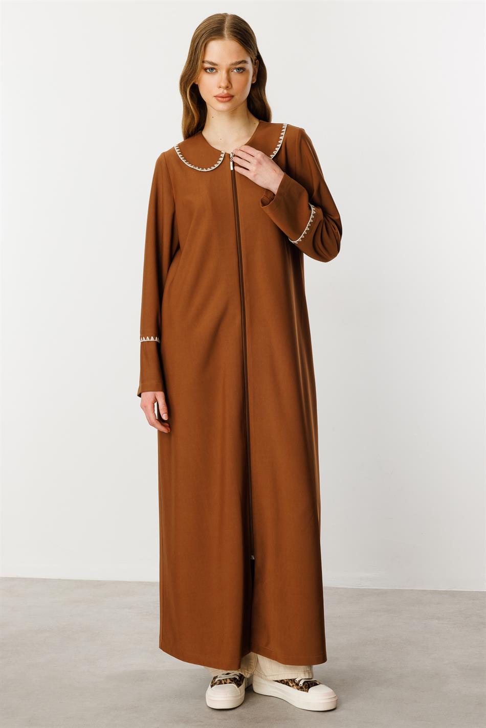 Baby Embroidered Draped Thin Fabric Trench Coat/Cape/Abayas/Brown