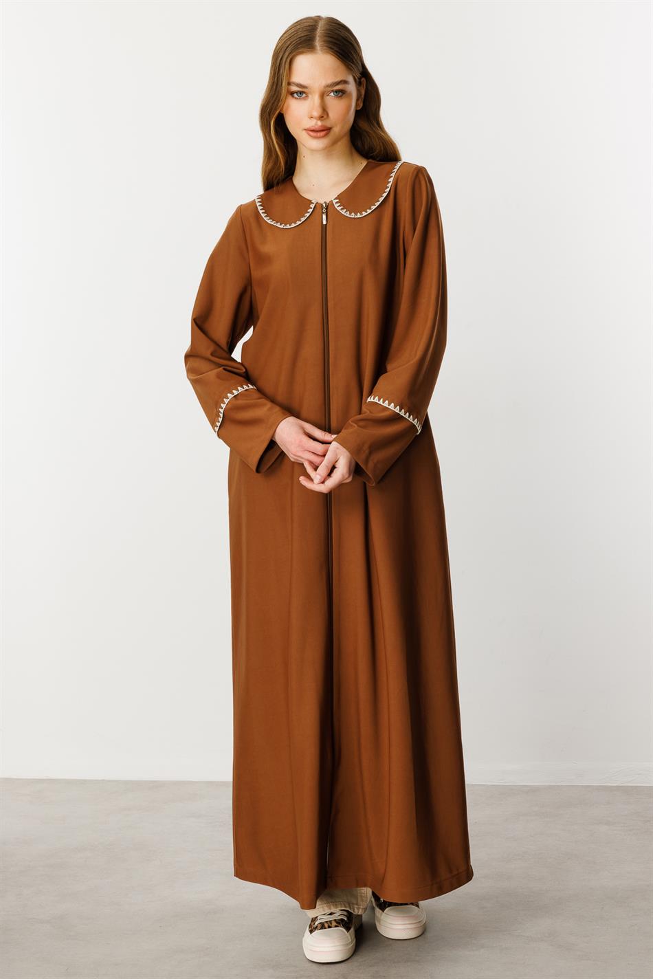 Baby Embroidered Draped Thin Fabric Trench Coat/Cape/Abayas/Brown