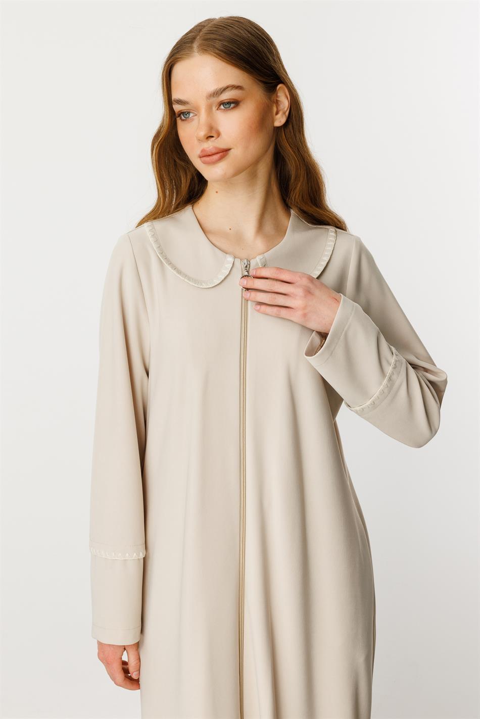 Körpə Naxışlı Draped İncə Parça Trench Palto-Cape-Cape-Stone