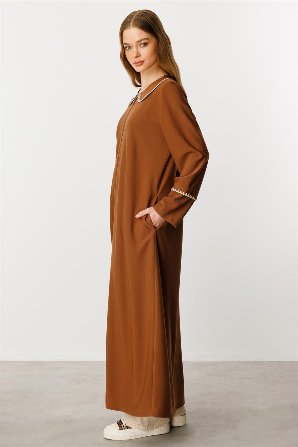Baby Embroidered Draped Thin Fabric Trench Coat/Cape/Abayas/Brown