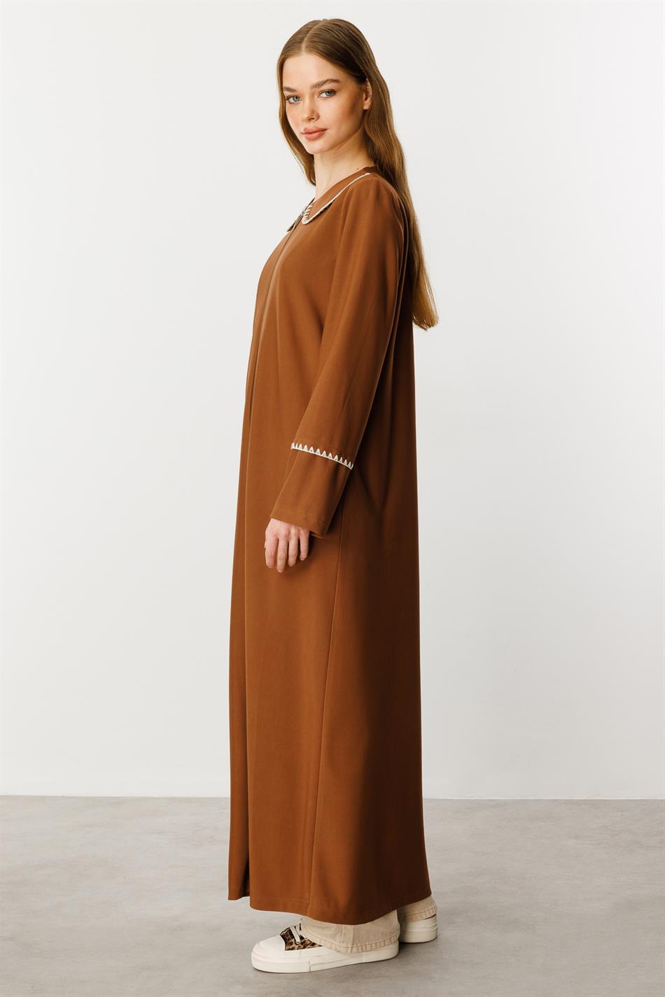 Baby Embroidered Draped Thin Fabric Trench Coat/Cape/Abayas/Brown