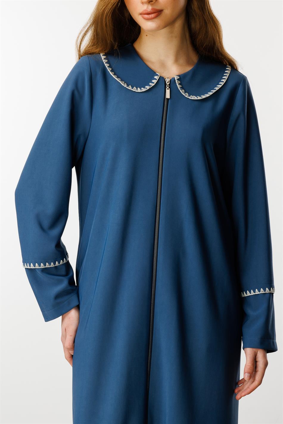 Baby Embroidered Draped Thin Fabric Trench Coat/Cape/Abayas/Indigo