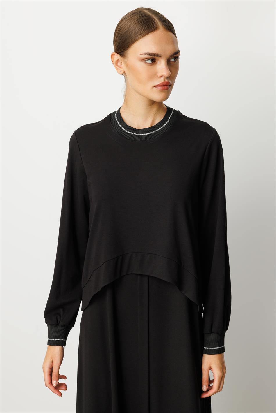 Bambuk (Xüsusi İplik) Draped Örgü Qabırğalı Detallı Palto - Qara