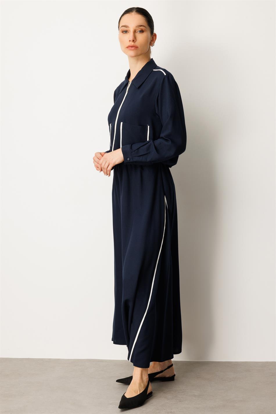Zweiteiliges Set Ipekçe mit Paspelierung – Marineblau