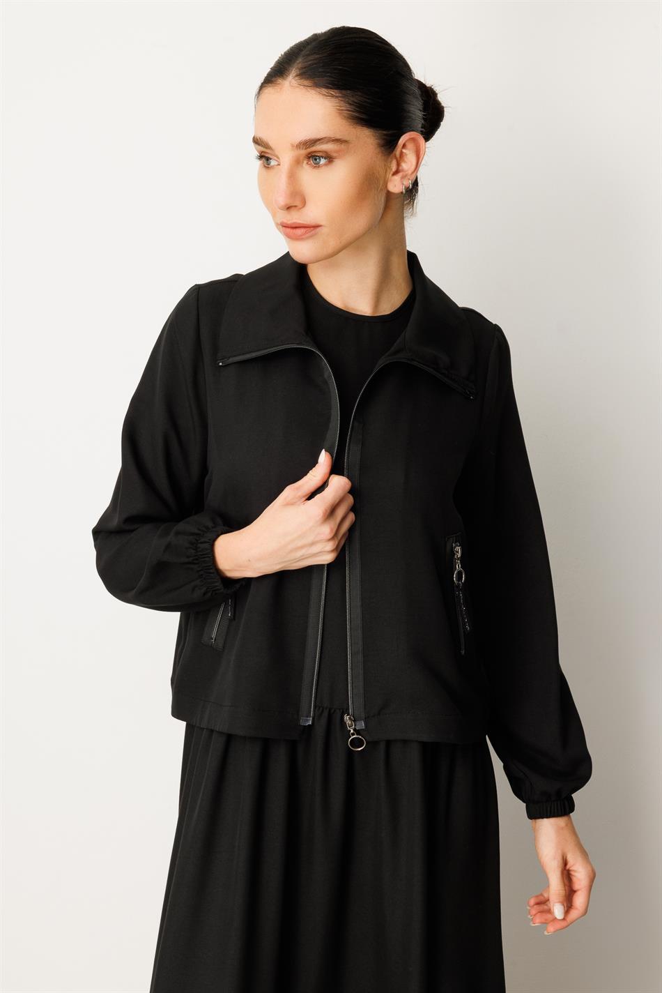 Jacket and Undershirt Combination Silk Dress Abaya - Black