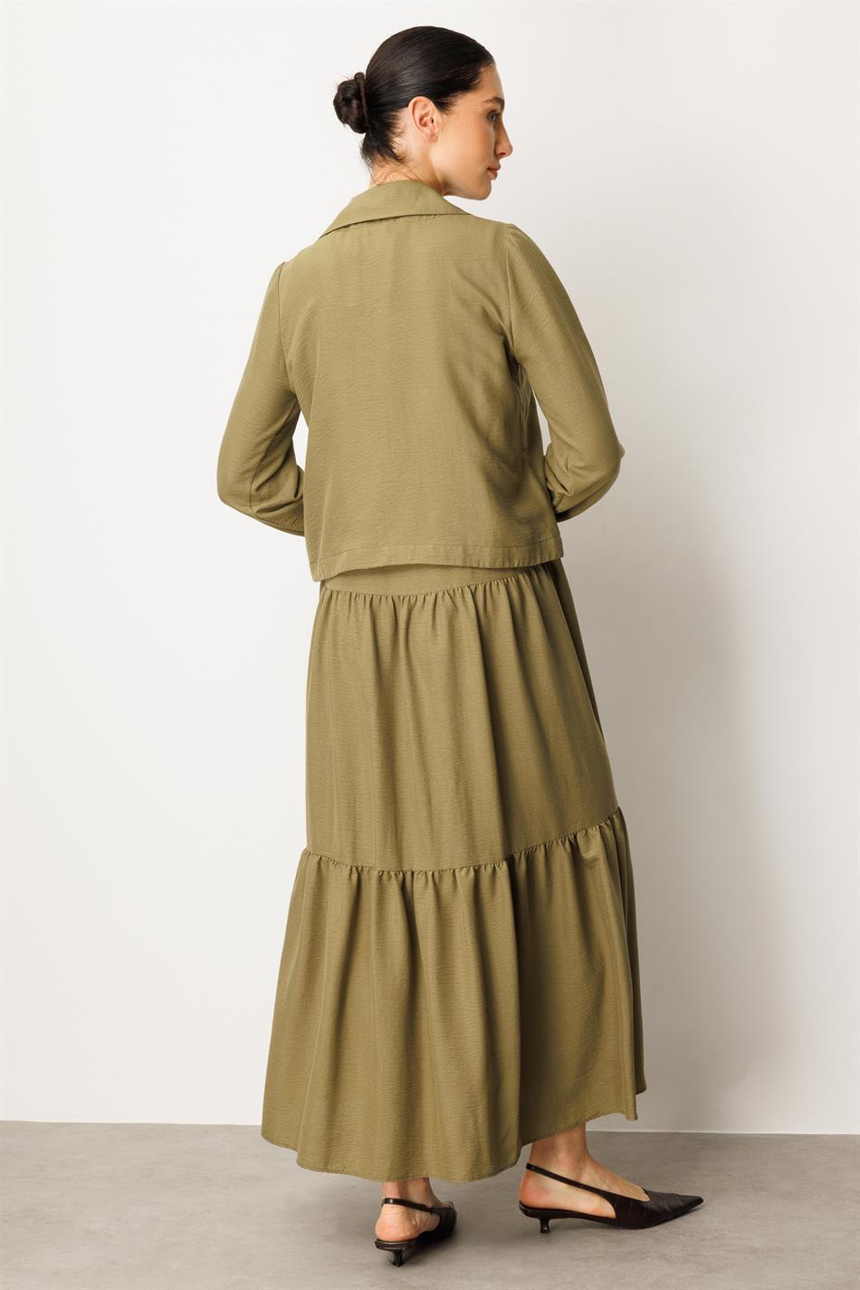 Ceket ve İç Jile Kombin İpekçe Elbise Ferace-Haki