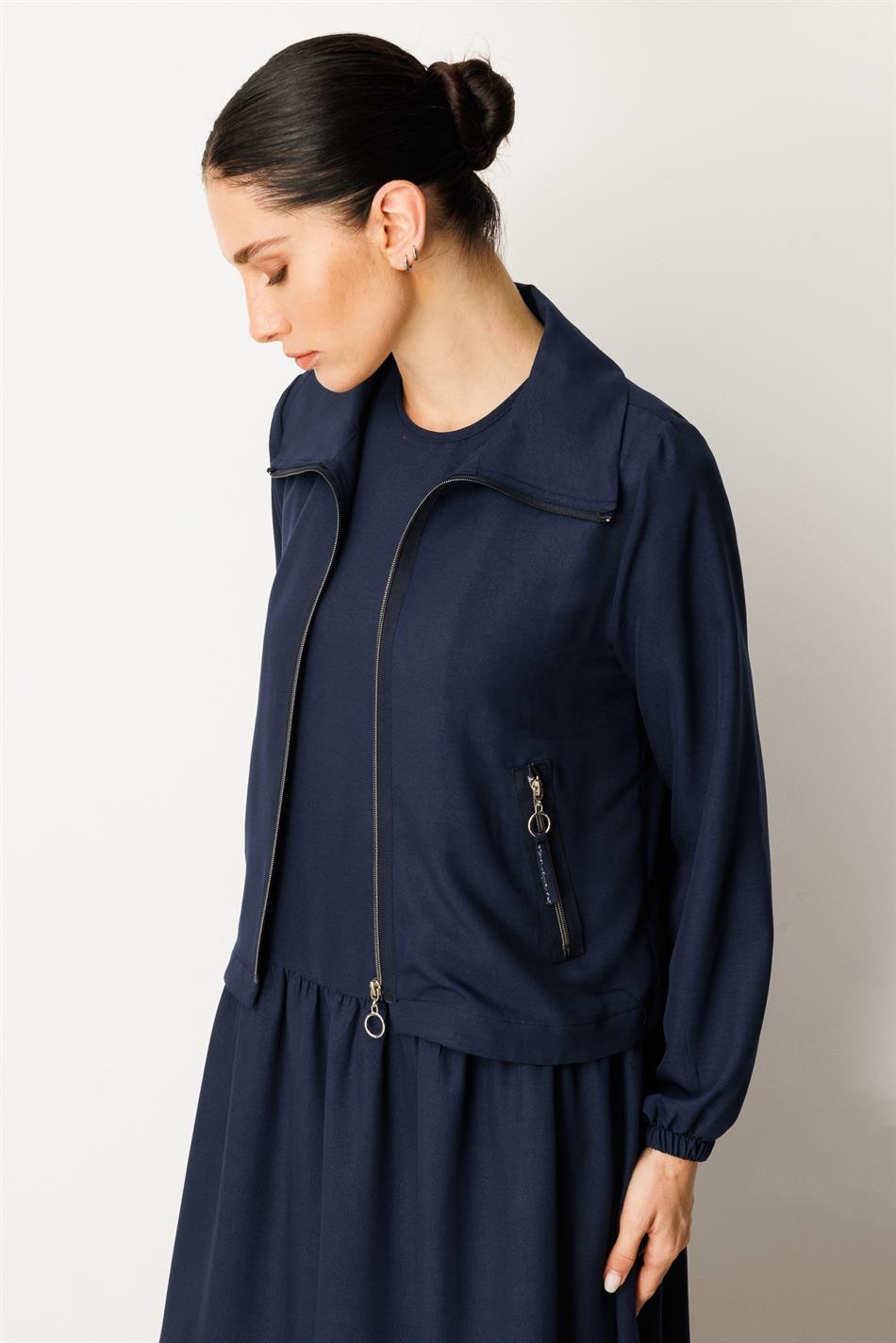 Jasje en onderhemd combinatie, zijden jurk Ferace-Navy