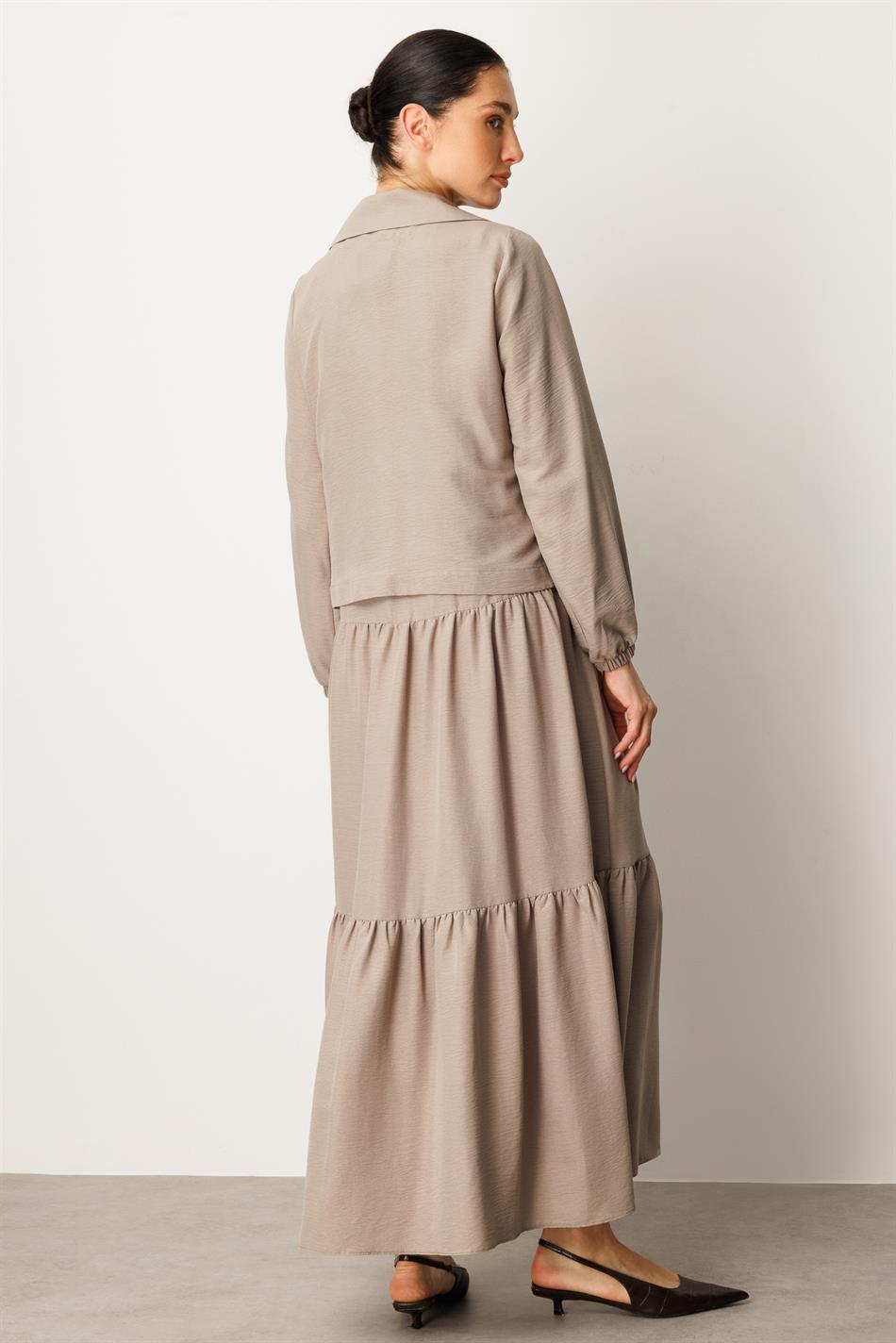 Ceket ve İç Jile Kombin İpekçe Elbise Ferace-Vizon