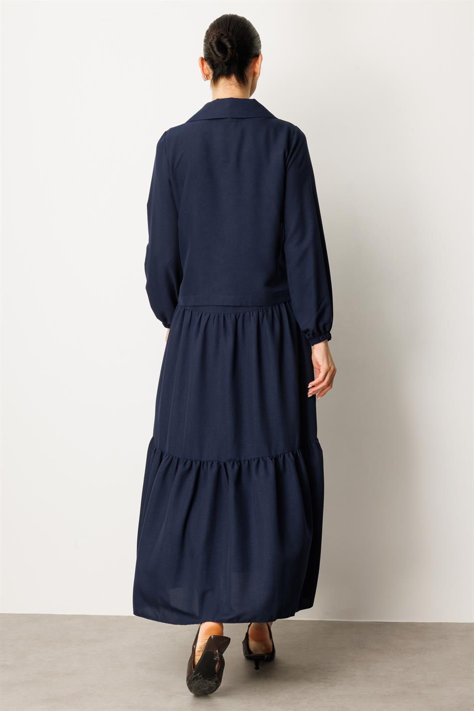 Jasje en onderhemd combinatie, zijden jurk Ferace-Navy
