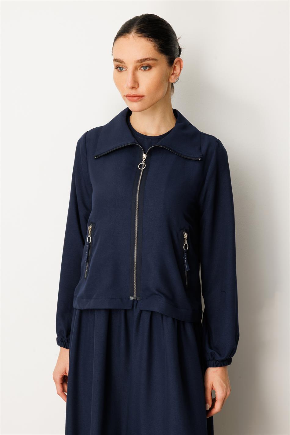 Jasje en onderhemd combinatie, zijden jurk Ferace-Navy