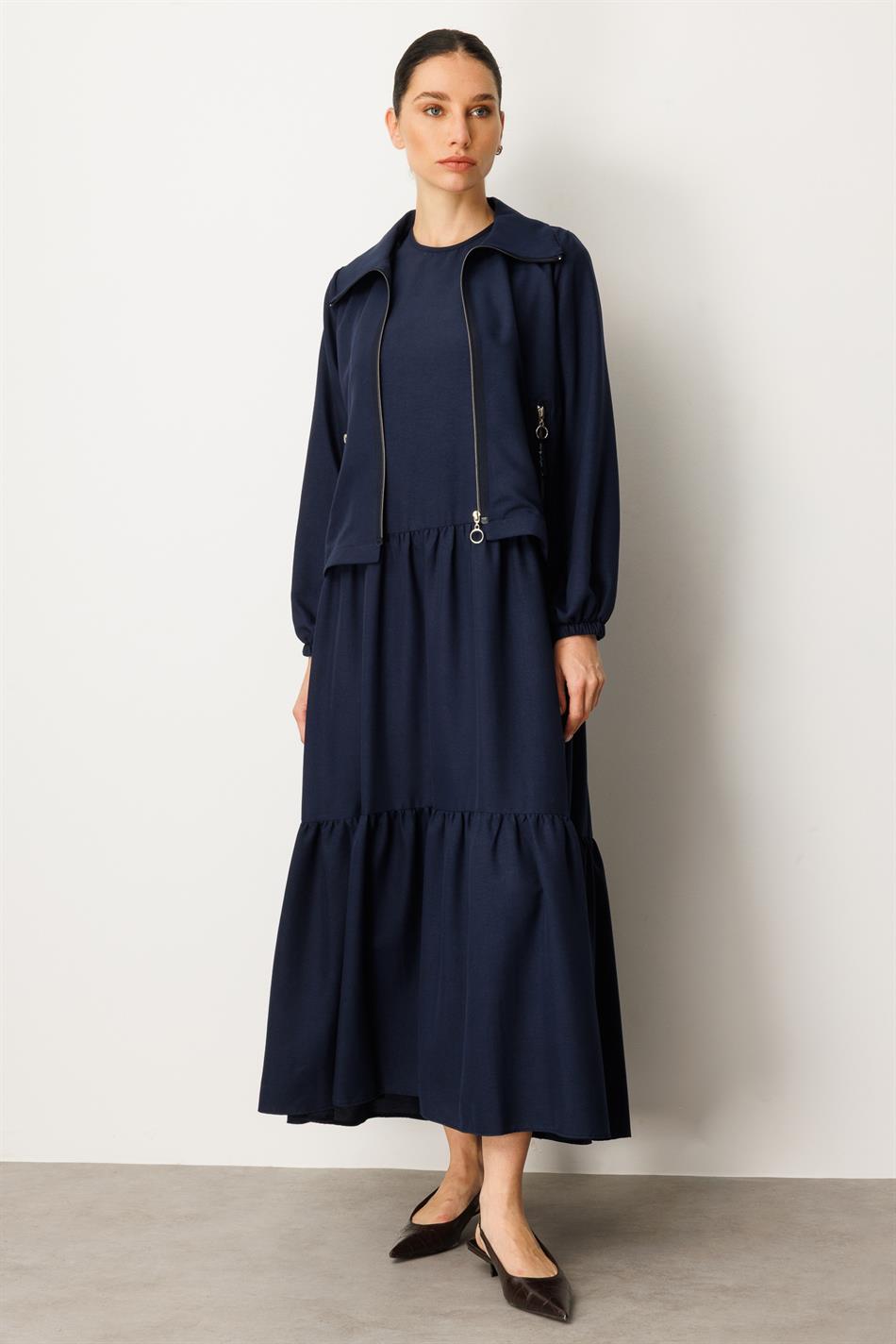 Jasje en onderhemd combinatie, zijden jurk Ferace-Navy